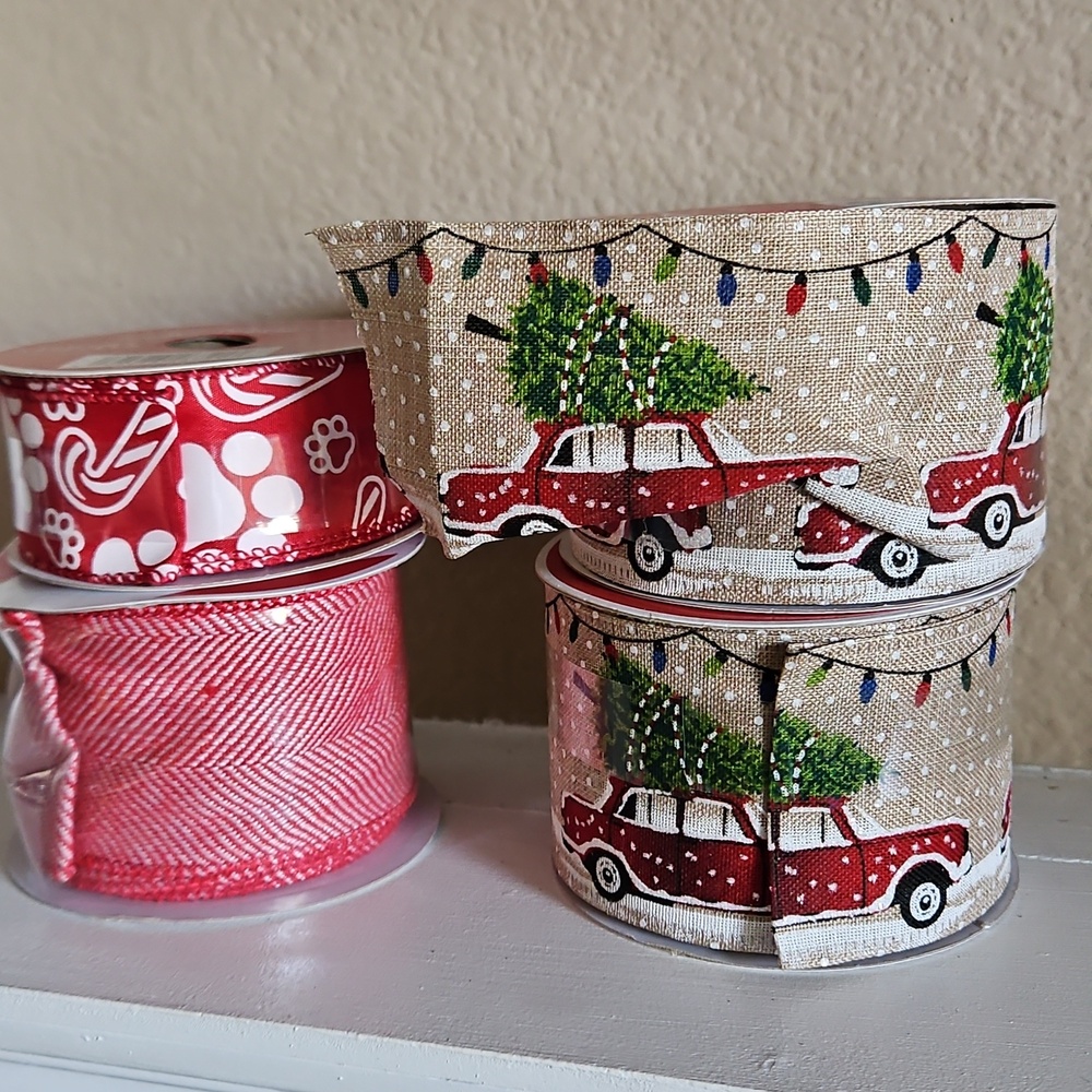 4 Rolls of Assorted Celebrate it - Wired Christmas Ribbon